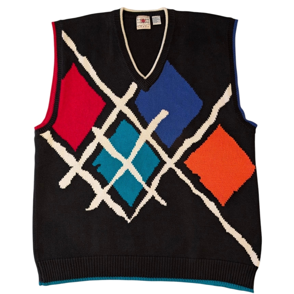 Vintage 90s Cotton Trader Sport geometric abstract golf sweater vest. 2X/T